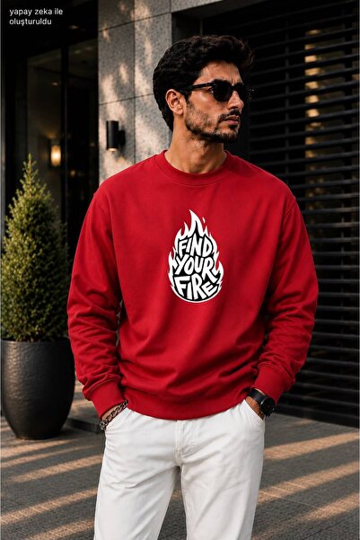 caddekombin Men's Find Your Fire Flame Figure Printed Round Neck Cotton Casua...