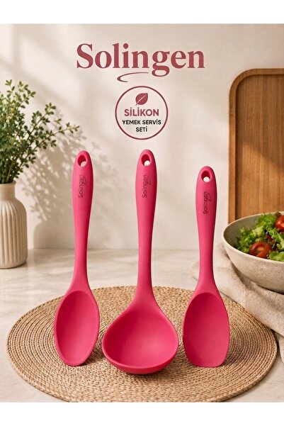 incirhome 3lü Pembe Silikon Yemek Servis Seti - Çelik İç Gövdeli Yanmaz Yapış...