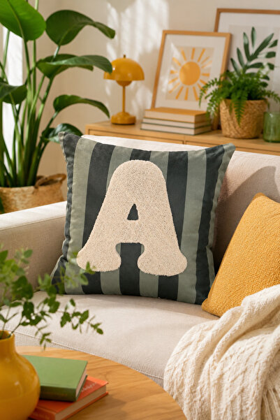 Pilloveland Punch Embroidered Cushion Cover - 43*43 cm - Green Letter a - Pnk001