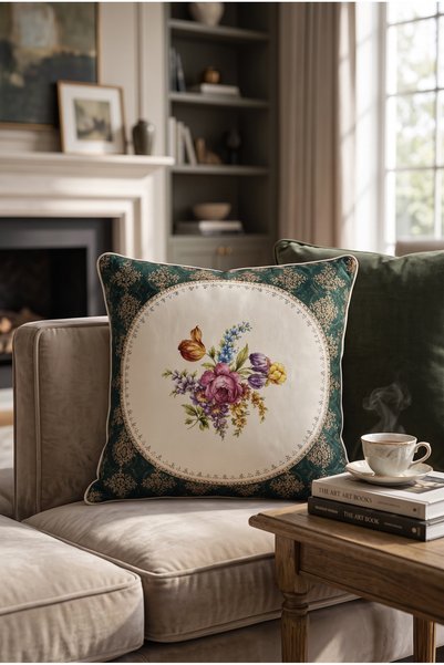 Softifyhome Floral Patterned Decorative Throw Pillow Cover |   Raschel Fabric |   Double-Sided Digital Printing |   Biyeli Kırlent