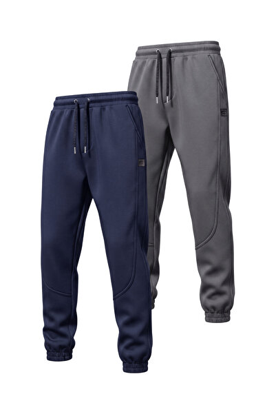 GENIUS STORE 2-Piece Men's Fleece Lined Lace-Up Waist Jogger Sports Sweatpants