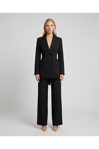 Made in Italia OhMyDress Costum elegant negru de damă cu sacou cambrat și pan...
