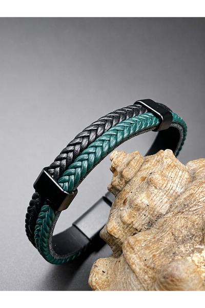 magıcgrange Men's Leather Bracelet Real Calfskin Double Color Weave Casual De...