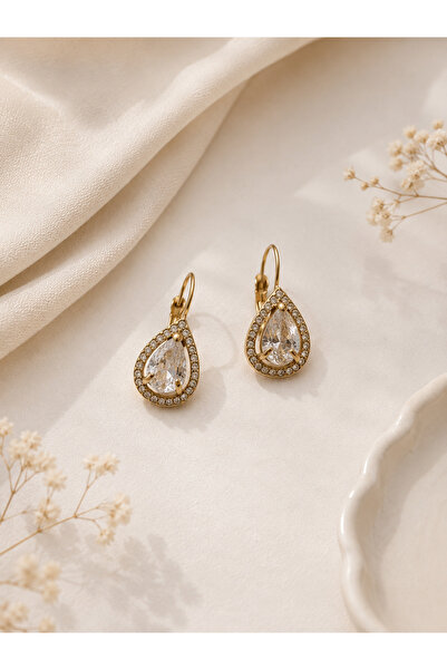 Archhazel Jewelery Gold Drop Stone Steel Earrings