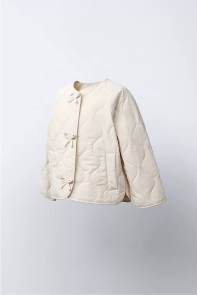 Karaniko Kids New Season Girls' Cream Quilted Coat with Bow Detail