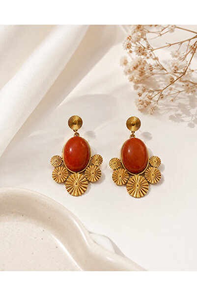 Archhazel Jewelery Gold Orange Stone Dangle Steel Earrings
