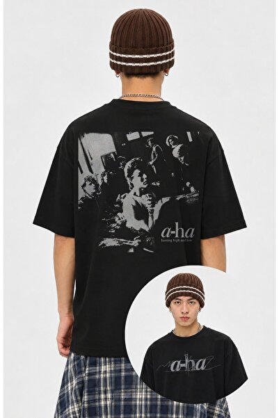 Fuddy Moda Tricou unisex oversize cu imprimeu pe spate și guler rotund, cu te...