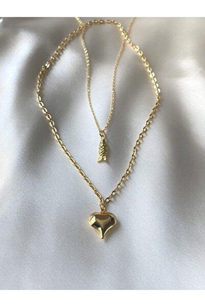 Asia by Leuvoié Asia by Leuvoie Double Heart and Fish Figured Chain Necklace Set