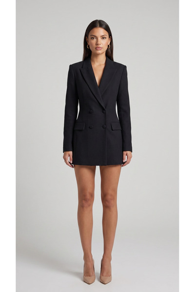 IT OhMyDress Rochie elegantă neagră tip blazer, cu talie ajustabilă, stil bla...
