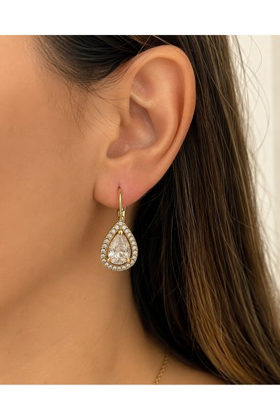 Archhazel Jewelery Gold Drop Stone Steel Earrings