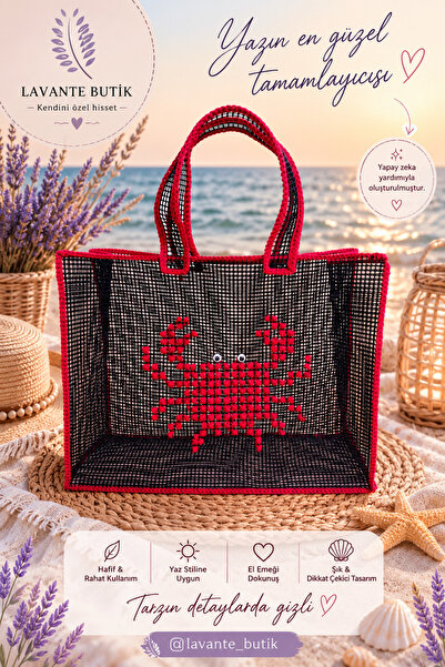 lavante butik kendini özel hisset Handmade Mesh Beach Bag Sand-Proof Canvas S...