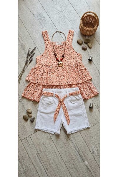 2bebek1butik Girls' Bluz Kolye Shorts Combination