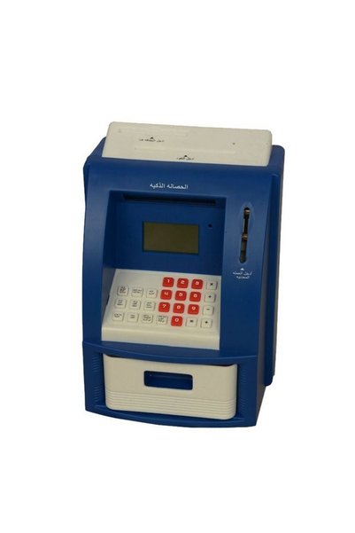 Generic لعبة ماكينة صراف آلي للأطفال، مع خاصية التعرف التلقائي على العملات وحاسبة الميزان، وهدف التوفير، وإعداد رمز PIN، وساعة، ومنبه، وحاسبة.