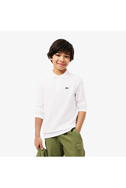 Lacoste Boy's Regular Fit Long Sleeve White Polo