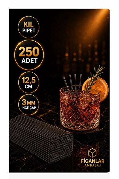 figanlar ambalaj FGN Siyah İnce Kokteyl Pipeti Kıl Pipet 12,5 cm 3 mm Kısa Am...