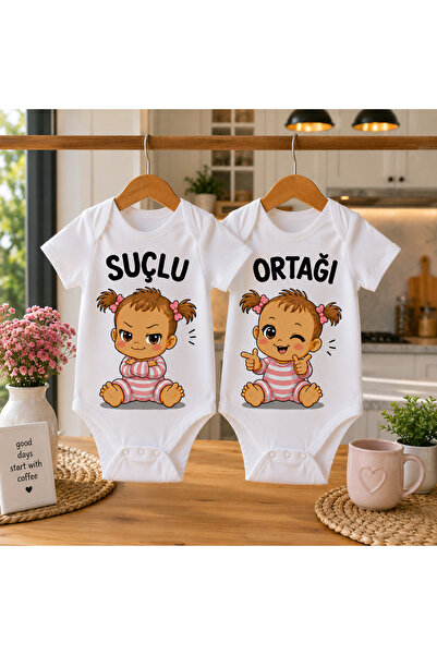 Novera Organic 100% Cotton Funny Twin Baby Girl Bodysuit Special for Twins