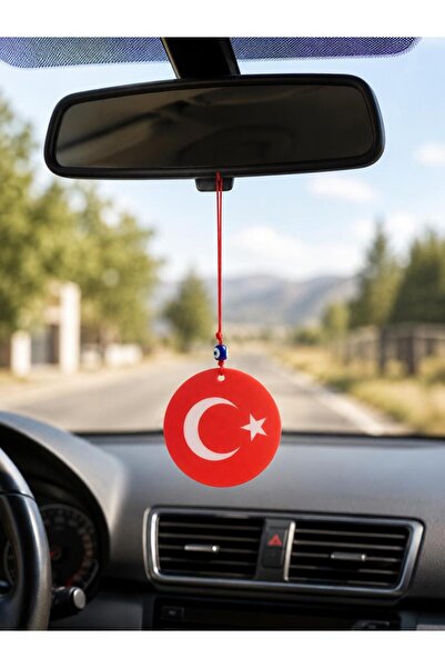 Hd Marketim Araba Dikiz Ayna Süsü Türk Bayraklı Çift Taraflı Cam Nazar Boncuk...