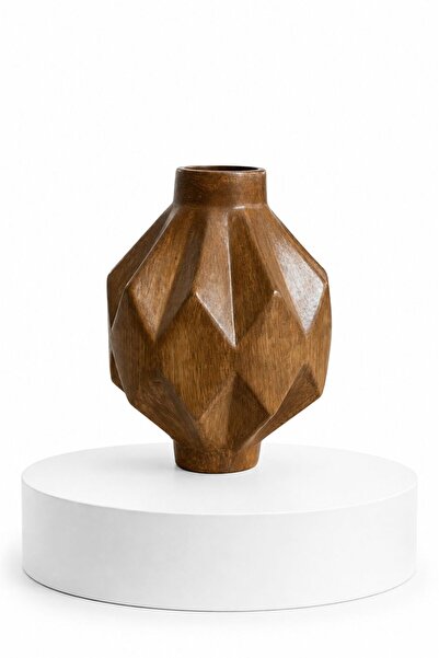 Lasviah Vera Geometrik Ahşap Görünümlü Seramik Vazo 25x18 cm