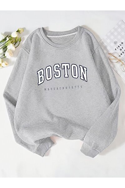 Trend Sizde Unisex φούτερ με στάμπα Boston Massachusetts και λαιμόκοψη ποδηλάτου