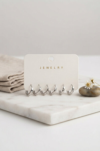 Lisinya Silver Color Brass Zircon Stone Hoop Model 6-Piece Women's Earring Set -
