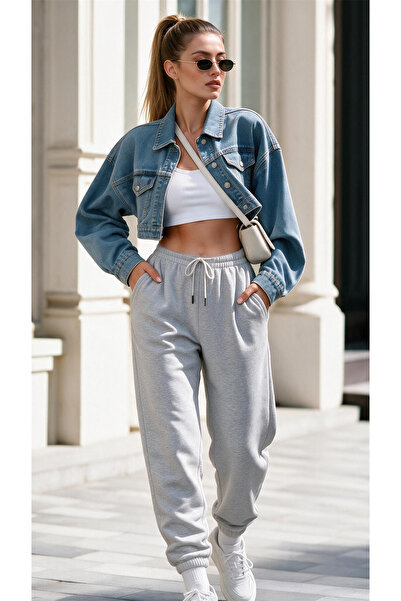 INFLUYENTE Women's Wide Cut Winter Fleece-Lined Sweatpants with Elastic Cuffs