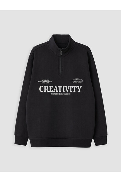 LC Waikiki Stand Collar Printed Boy's Thick Sweatshirt