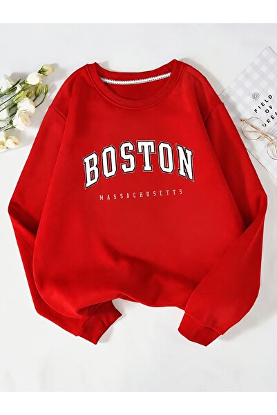 Trend Sizde Unisex φούτερ με στάμπα Boston Massachusetts και λαιμόκοψη ποδηλάτου