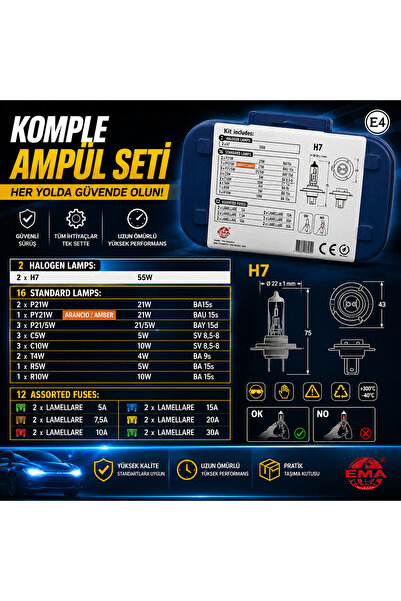 FORTİCO H7 Acil Ampül seti H7 Ampul set Kiti Sigorta Kiti 30 Parça