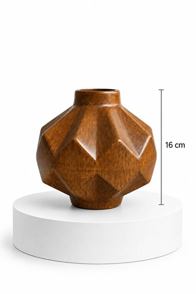 Lasviah Vera Geometrik Ahşap Görünümlü Seramik Vazo 16x18 cm