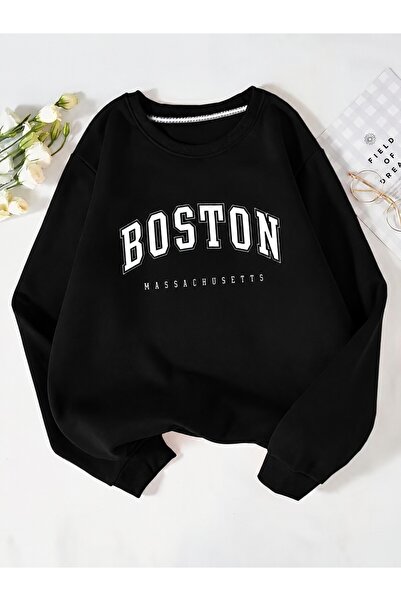 Trend Sizde Unisex φούτερ με στάμπα Boston Massachusetts και λαιμόκοψη ποδηλάτου