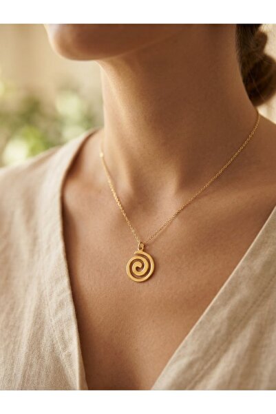 Diar Aksesuar Gold Renk Girdap Spiral Vortex Unisex Kolye