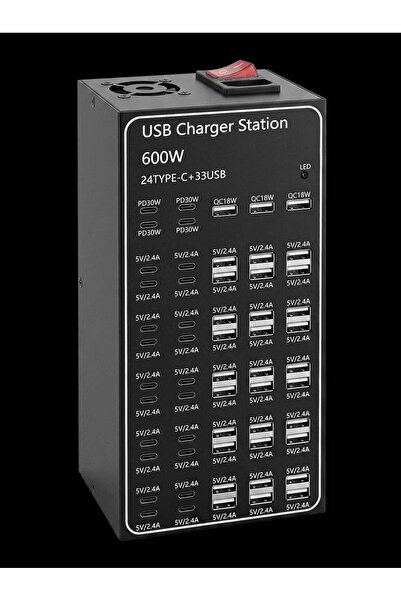 GENERAL 600W Multi-Port USB Charging Station – 24 USB-C PD 30W + 33 USB-A QC ...