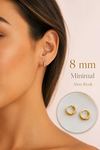 Mu Minamu 1 Pair of Zircon Stone Mini Hoop Earrings 8 mm Gold Silver Minimal ...