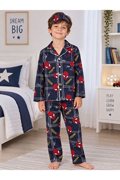 Pajama Shop Dečačka pamučna antilop tkanina, tamnoplava pidžama sa paukovim o...