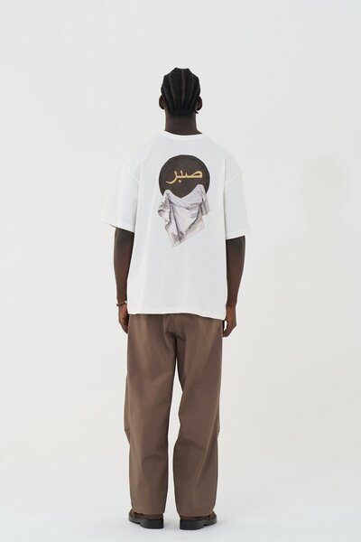 SHANBERWEAR Sabr Heritage Oversize Erkek Tişört %100 Pamuk Bisiklet Yaka - Beyaz