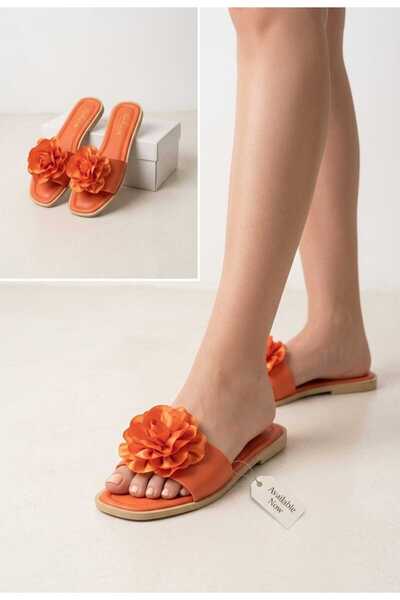 PAPUCUMUN DÜNYASI Women's Rose-Detailed Casual Travel Slippers, Stylish and L...