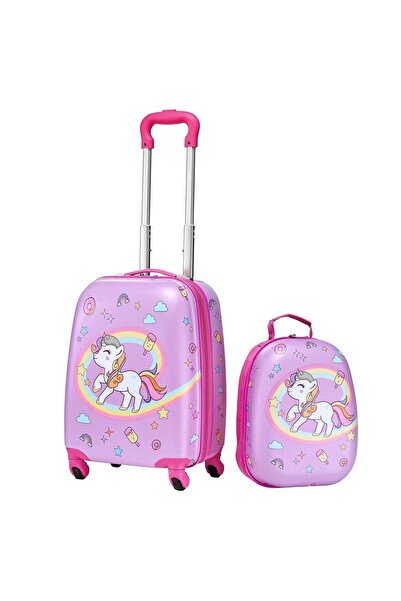 OMS Set Troler si geanta pentru copii, 4 x roti, Roz, 320 x 230 x 450 mm
