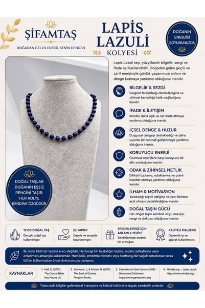 ŞİFAMTAŞ Lapis lazuli natural stone necklace