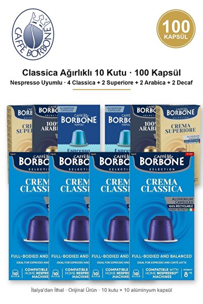 Caffe Borbone Caffè Borbone Classica 100 Kapsül Karma Nespresso Uyumlu 4 Clas...