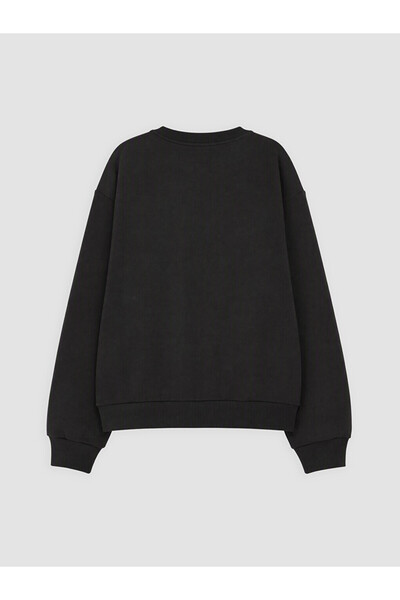 LC Waikiki Ozmarka New Season Black Crew Neck Thick Sweatshirt for Girls