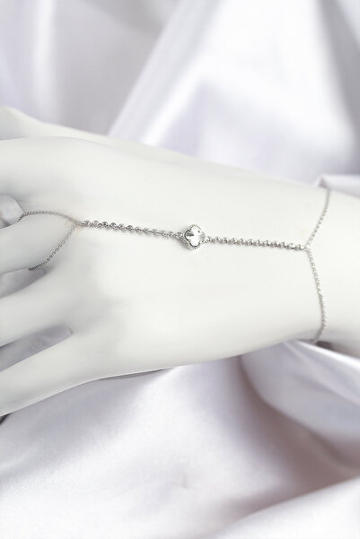 Mega Bazaar Brass Zircon Stone Clover Model Silver Color Shahmeran