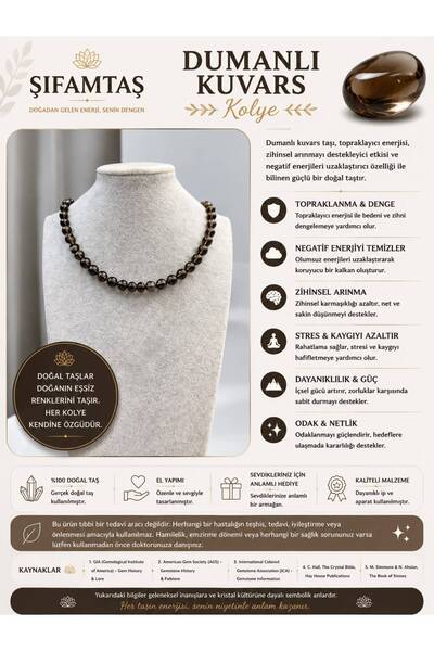 ŞİFAMTAŞ Smoky Quartz Natural Stone Necklace