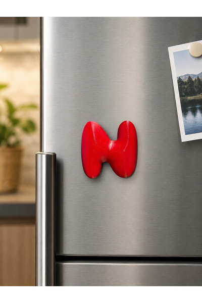 LioraeAtelier N Harfi Buzdolabı Magneti Kırmızı Harf Magnet