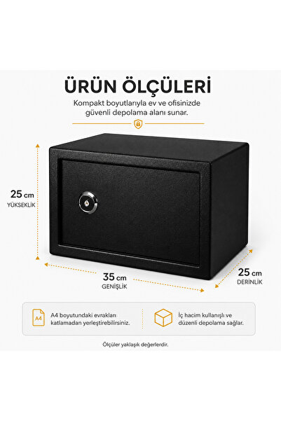 Altınkayaticaret Anahtarlı Çelik Kasa 25x35x25 cm – Tek Raflı Güvenlik Kasası...