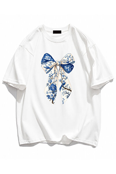 donamod Women'S/Men's Cotton Crew Neck Ribbon Design T-Shirt