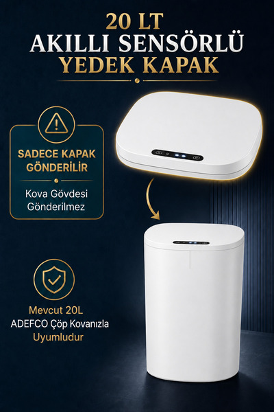 ADEFCO 20 LT Akıllı Sensörlü Çöp Kovası Yedek Üst Kapak – Beyaz – Sadece Kapak