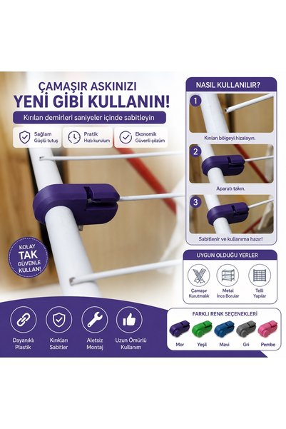 RELATOS Çamaşır Kurutmalık Tamir Aparatı – Kırılan Demir Sabitleme Klipsi – P...