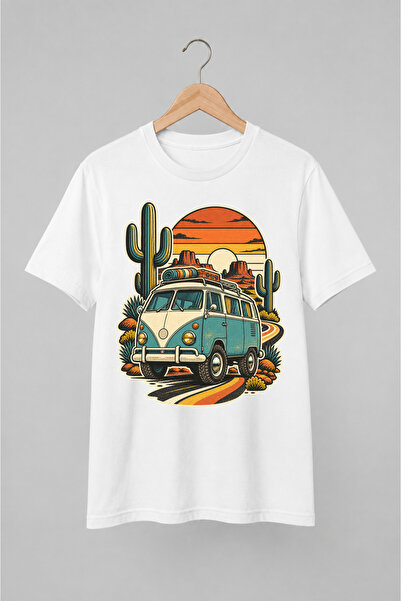 Generic Brand Tricou Camper Vintage cu Deșert și Cactuși – Design Retro Road ...