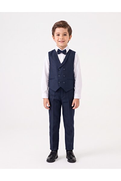 MiniKids Costum 3 piese premium Wilson, alb-bleumarin