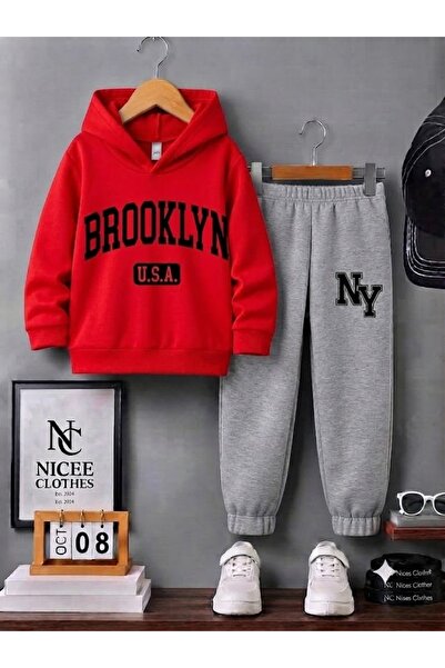 NC Nicee Clothes Children's Tracksuit Unisex (Black Broklyn Usa Print Winter)